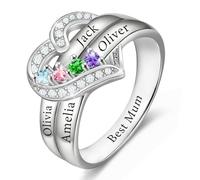 AAQ Personalised Birthstone Ring for Women, Mum ring with 1-4 Names, Personalised Valentines Gifts for Women, Mothers Day Gifts for Mum