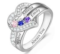 AAQ Personalised Birthstone Ring for Women, Mum ring with 1-4 Names, Personalised Valentines Gifts for Women, Mothers Day Gifts for Mum