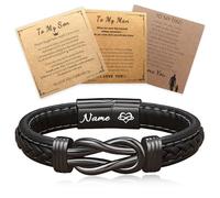 AAQ Personalised Infinity Knot Bracelet for Man Engraved Braided Leather Name Bracelets, To My Son/Man/Dad Bracelet Gifts for Birthday Valentine's Day Father's Day (04-Black Infinity Knot)