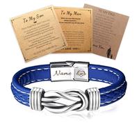 AAQ Personalised Infinity Knot Bracelet for Man Engraved Braided Leather Name Bracelets, To My Son/Man/Dad Bracelet Gifts for Birthday Valentine's Day Father's Day (03-Blue)