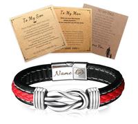 AAQ Personalised Infinity Knot Bracelet for Man Engraved Braided Leather Name Bracelets, To My Son/Man/Dad Bracelet Gifts for Birthday Valentine's Day Father's Day (02-Red)