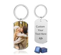 AAQ Personalised Keyring Photo Custom Engraved Photo Text Key Ring for Man Woman,Anniversary Personalised Memorial Gifts for Couple Valentine's Day (04-Silver)