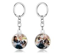AAQ Personalised Keyring Photo - Photo Keyring with Double Sided Personalised, Custom Key Ring with Piture Text Customised Christmas Birthday Gifts for Women Men (Circle)