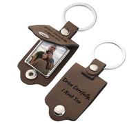 AAQ Personalised Keyring Photo - Photo Keyring with Double Sided Personalised, Custom Key Ring with Piture Text Customised Christmas Birthday Gifts for Women Men (Leather)