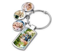 AAQ Personalised Keyring Photo - Photo Keyring with Double Sided Personalised, Custom Key Ring with Piture Text Customised Christmas Birthday Gifts for Women Men (Four Photo)