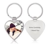 AAQ Personalised Keyring Photo - Photo Keyring with Double Sided Personalised, Custom Key Ring with Piture Text Customised Christmas Birthday Gifts for Women Men (Heart)