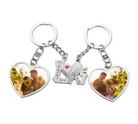 AAQ Personalised Keyring Photo - Photo Keyring with Double Sided Personalised, Custom Key Ring with Piture Text Customised Christmas Birthday Gifts for Women Men (Couple Heart)