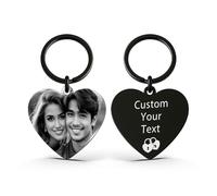 AAQ Personalised Keyring with Photo - Custom Keyring Photo, Engraved Text Key Ring, Personalised Gifts for Women Men Fathers Day