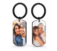 AAQ Personalised Keyring with Photo - Custom Keyring Photo, Engraved Text Key Ring, Personalised Gifts for Women Men Fathers Day