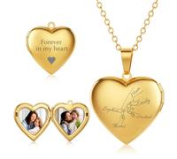 AAQ Personalised Locket Necklace for Women Mum - Custom Heart Necklace with Text or Name, Personalised Gifts for Women Mum Mothers day Christmas (Gold)