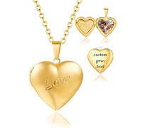AAQ Personalised Locket Necklace with Photo Custom Heart Locket Necklace with Picture Engraved Text Gift for Women (05-Heare Locket Necklace Love)