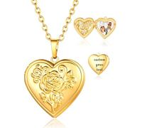 AAQ Personalised Locket Necklace with Photo Custom Heart Locket Necklace with Picture Engraved Text Gift for Women