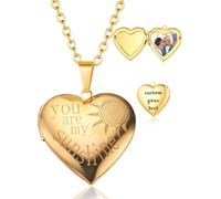 AAQ Personalised Locket Necklace with Photo Custom Heart Locket Necklace with Picture Engraved Text Gift for Women (06-Heare Locket Necklace Sun)