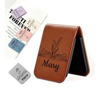 AAQ Personalised Magnetic Bookmark for Women, Custom PU Leather Book Marks with Birth Flower & Name Gift for Book Lovers Bookworms (B&W Birth Flowers)