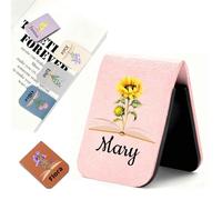 AAQ Personalised Magnetic Bookmark for Women, Custom PU Leather Book Marks with Birth Flower & Name Gift for Book Lovers Bookworms (Colourful Birth Flower)