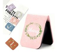 AAQ Personalised Magnetic Bookmark for Women, Custom PU Leather Book Marks with Birth Flower & Name Gift for Book Lovers Bookworms (Wreath)