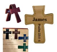 AAQ Personalised Magnetic Bookmarks for Christian - Custom Cross Bookmark Clip with Name Bible Verses, PU Leather Book Marks Gift for Book Lovers Bookworms