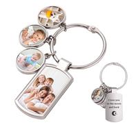 AAQ Personalised Photo Keyring - Custom Engraved Photo Text Keychain, Personalised Gifts for Dad Mum Grandparents Birthday Mother's Day Father's Day (4 Picture version)