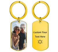 AAQ Personalised Photo Keyring, Custom Keyring with Engraved Text and Photo, Personalised Birthday Valentines Day Christmas Gifts for Men Boyfriend Husband Dad Mum (A4 - UV - Gold)