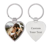 AAQ Personalised Photo Keyring, Custom Photo Keyring Double Sided with Text,Personalised Gifts for Men Boyfriend Husband Dad Mum Christmas Birthday Valentines Day (A4 - Heart)