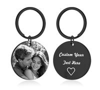 AAQ Personalised Photo Keyring - Double Sided Custom Keychain with Picture Text, Christmas Valentine's Birthday Father's Day Gifts for Him Couple Boyfriend Men (Engraved -Round)