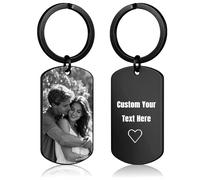 AAQ Personalised Photo Keyring - Double Sided Custom Keychain with Picture Text, Christmas Valentine's Birthday Father's Day Gifts for Him Couple Boyfriend Men (Engraved -Rectangle)