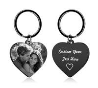 AAQ Personalised Photo Keyring - Double Sided Custom Keychain with Picture Text, Christmas Valentine's Birthday Father's Day Gifts for Him Couple Boyfriend Men (Engraved -Heart)