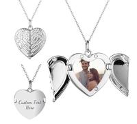AAQ Personalised Photo Locket Necklace - Custom Text Photo Engraved Necklace, Engraving Jewellery Gifts for Women Family Lovers (Wings Style 2)
