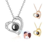 AAQ Personalised Photo Projection Necklace - Sterling Silver Keepsake with Picture Inside,Custom Gifts for Women Mum Wife On Valentine's Mother's Day Birthday Christmas (Heart)