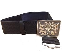 AAR Black Leather Thistle Design Scottish Highland Kilt Belt With Antique Finish Buckle, 17041607, L