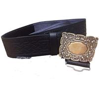 AAR Black Leather Thistle Design Scottish Highland Kilt Belt With Antique Finish Buckle, 17041634, L