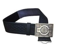 AAR Black Leather Thistle Design Scottish Highland Kilt Belt With Antique Finish Buckle