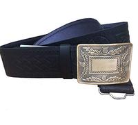 AAR Black Leather Thistle Design Scottish Highland Kilt Belt With Antique Finish Buckle