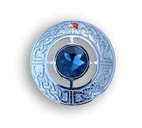 AAR Men's Scottish Celtic Kilt Fly Plaid Brooch 3" in Various Color Stones, Standard, Brass