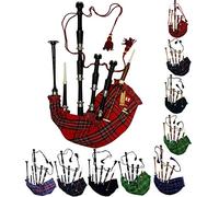 AAR Scottish Bagpipe Rosewood Royal Stewart Tartan Black Finish with Silver Plain Mounts Free Tutor Book, Carrying Bag, Drone, Reeds