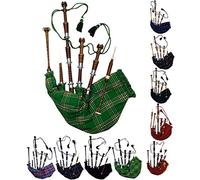 AAR Scottish Full Size Bagpipe Rosewood or Black Finish with Silver Plain Mounts Free Tutor Book, Carrying Bag, Drone, Reeds (Brown,National Green)