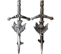 AAR Scottish Thistle Kilt Pin with Brass Antique/Silver, 4 Inches, Brass, metal