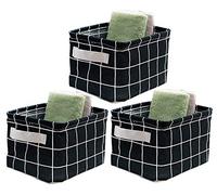 AARainbow 3 Packs Storage Basket Bins Canvas Mini Storage Cubes Storage Basket for Makeup, Baby Toys Liners, Books Nursery Storage Baskets with Handles for Shelves & Desks (3 Black)