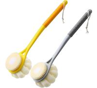 AARAINBOW Back Brush Long Handle for Shower, 2 Packs Loofah Back Scrubber Long Handled Spong Bath Brush, Shower Sponge Body Brush with Soft Bath Loofah Massage Bristles (B-Gray+Yellow)