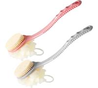AARAINBOW Bath Body Brush Back Spong, 2 Packs Shower Brush with Long Handle Loofah Back Scrubber, Exfoliating Back Brush Bath Sponge Massage Bristles for Women Men Elderly (Gray+Pink)