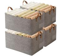 AARAINBOW Closet Storage Baskets 4 Pcs, Foldable Fabric Storage Baskets for Shelves, Stackable Closet Clothes Organizer with Steel Frame & Handle, 23L (4 Gray)
