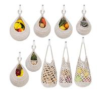 AARAINBOW Jute Kitchen Hanging Baskets 9 Pcs, Fruit Woven Wall Basket Hanging Vegetable and Onion Storage with 24 Hooks （White）