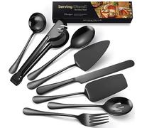 AARAINBOW Serving Utensils Set Large, 8 Pcs Serving Utensils for Parties, Stainless Steel Serving Set with Serving Spoons for Buffet, Hostess Serving Utensils(Black)