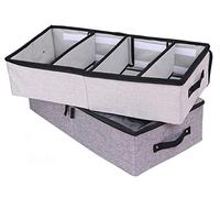 AARAINBOW Under Bed Shoe Storage Box 2 Pack, Fabric Organiser with Lid | Gray, Adjustable Dividers, 4 Compartments, Foldable, for Clothes Shoes blankets, Underbed Wardrobe Cubes, Slim 15cm High