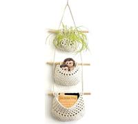 AARAINBOW Wall Hanging Cotton Baskets, Large 3 Tier Decorative Hanging Baskets for Wall Door, Nursery Wall Basket Boho Kitchen Decor Basket for Hanging Fruit Vegetable (A-White)