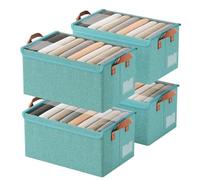 AARAINBOW Wardrobe Clothes Storage Box with Lid & Handle, 4 Pcs Fabric Storage Boxes with Metal Frame, Green Boxes Stackable Foldable Closet Container for Organizing, 23L (4 Green with Lid)