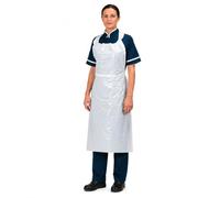 Aardvark Janitorial Supplies Disposable White Polythene Aprons, Flat Packed, Waterproof Lightweight Plastic Aprons for Catering, Cleaning, Food Preparation and Care.