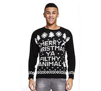 Aarhon Mens Mery Christmas Ya Filthy Animal Printed Knitted Christmas Jumper UK (UK, Alpha, XXL, Regular, Regular, Black)