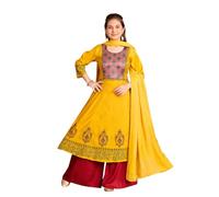 Aarika Girls Ethnic Wear Teal Blue Colour Abstract Print Kurti, Yellow, 12-13 Y