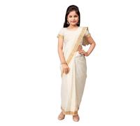 Aarika Girls Saree, Cream, 7 Years-8 Years